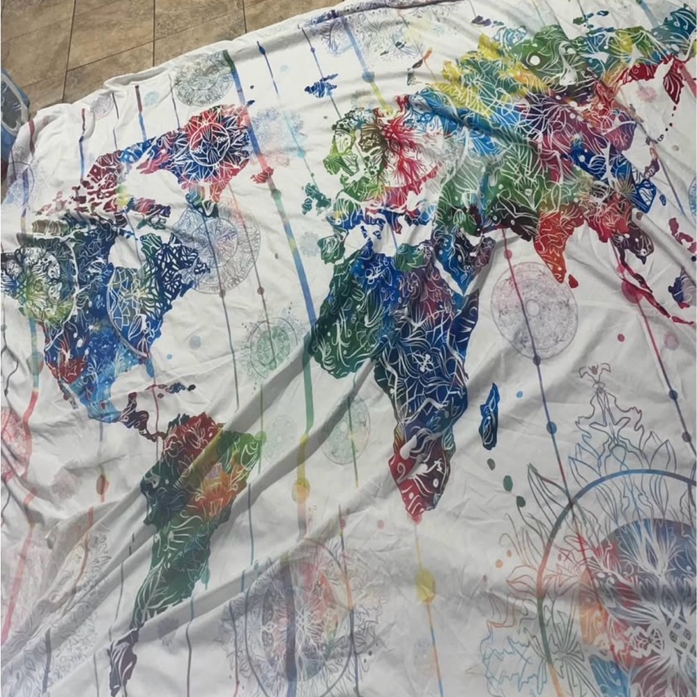 Colorful World Map Tapestry - Picture 2 of 3